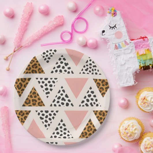 Chic Leopard & Pink Triangle Pattern Papieren Bordje (Feest)