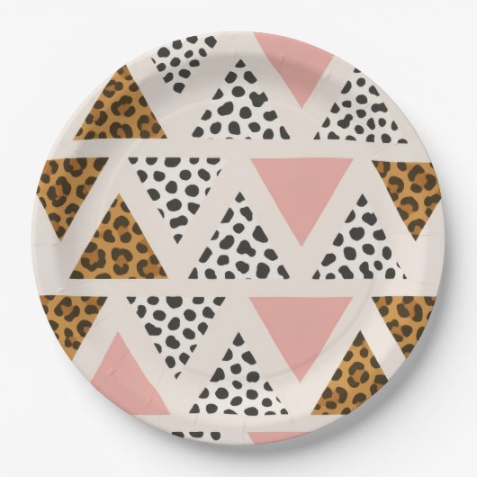 Chic Leopard & Pink Triangle Pattern Papieren Bordje (Voorkant)