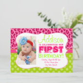 Chic Leopard & Pois Lime Green & Pink Invitation (Debout devant)