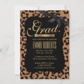 Chic Leopard Print Black Ribbon Afstuderen Kaart (Voorkant)