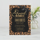 Chic Leopard Print Black Ribbon Afstuderen Kaart (Staand voorkant)