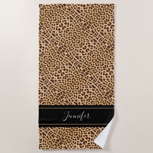 Chic Leopard Print Black Script op maat gemaakt Strandlaken (Voorkant)