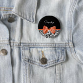 Chic Leopard Print Burnt Oranje Bow and Name Ronde Button 5,7 Cm (In situ)