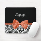 Chic Leopard Print Burnt Oranje Bow met naam Muismat (Met muis)