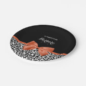 Chic Leopard Print Burnt Oranje Bow met naam Papieren Bordje (Gekanteld)