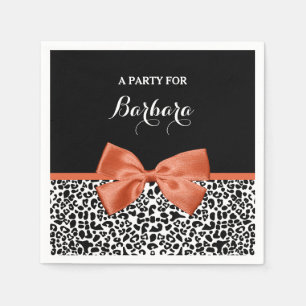 Chic Leopard Print Burnt Oranje Bow met naam Servetten