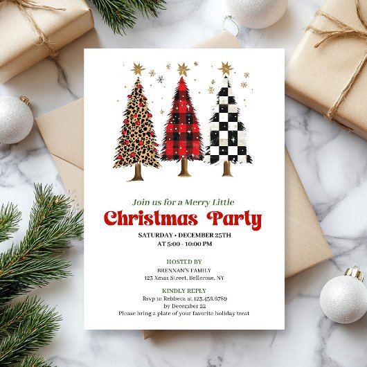 Chic leopard print Christmas tree holiday invite Kaart
