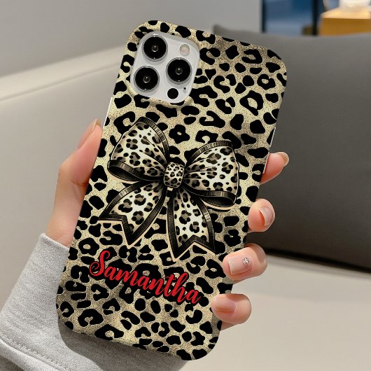 chic leopard print coquette bow monogram Case-Mate iPhone case