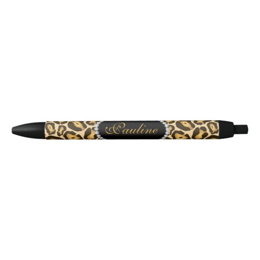 Chic Leopard Print Faux Diamond Monogram Zwarte Inkt Pen (Voorkant)