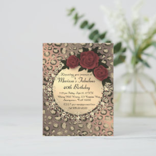 Chic Leopard Roos Fabulous 40th Birthday Briefkaart