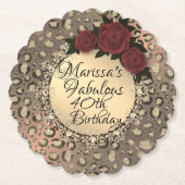 Chic Leopard Roos Fabulous 40th Birthday Kartonnen Onderzetters (Voorkant)