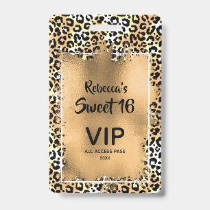 Chic Leopard Sweet 16e verjaardag uitnodigen VIP P Badge