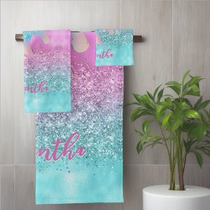 Chic Licorne Rose Aqua Pailleté Glam Monogramme