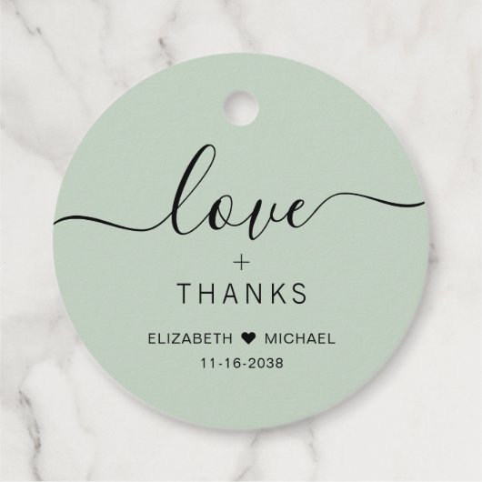 Chic Liefde En Bedankt Sage Green Wedding Bedankjes Labels (Achterkant)