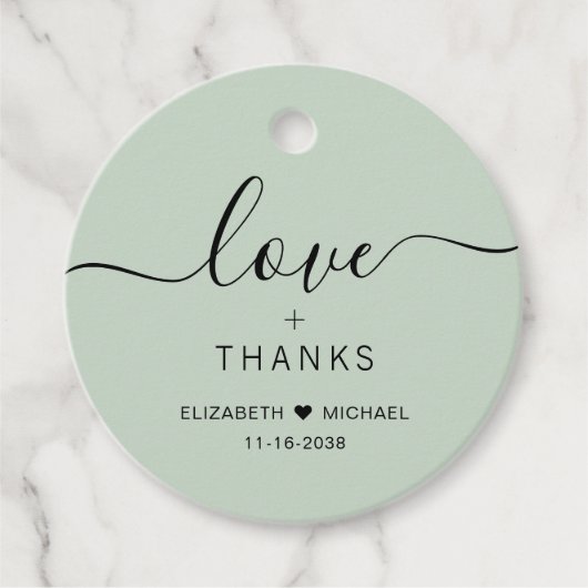 Chic Liefde En Bedankt Sage Green Wedding Bedankjes Labels (Voorkant)