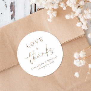 Chic Liefde En Dankbaarheid Gouden Script Bruiloft Ronde Sticker