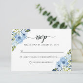 Chic Light Blue Floral Waterverf Spring Wedding RSVP Kaartje (Staand voorkant)