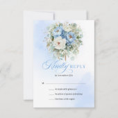Chic Light Blue Peonies Gold Wedding RSVP Kaartje (Voorkant)
