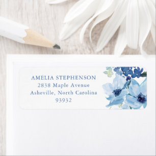Chic Light Blue Waterverf Floral Return-adres Etiket
