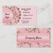 Chic Light Blush Pink Marble Gold Glitter Script Visitekaartje (Voorkant / Achterkant)