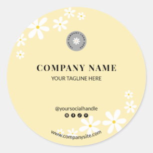 Chic Light Butter Yellow Daisy Bedrijfsnaam Ronde Sticker