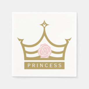 Chic Light Roze Roos en Gold Princess Crown Servetten
