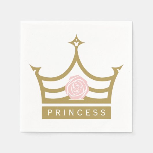 Chic Light Roze Roos en Gold Princess Crown Servetten (Voorkant)