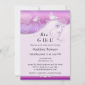 Chic Lila Bloemenvogel Baby shower Uitnodiging (Voorkant)