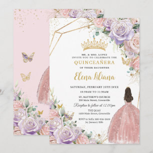 Chic Lila Roze Bloemen Rozen Quinceanera Sweet 16 Kaart