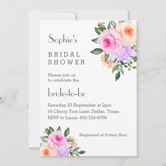 Chic Lila Rozen Bright Floral Vrijgezellenfeest Kaart (Voorkant)