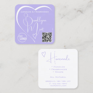 Chic Lila Witte Kalligrafie Hart Logo QR-Code Vierkante Visitekaartje