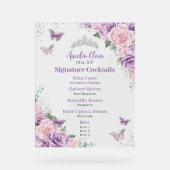 Chic Lilac Rose Floral Quinceanera Bar Menu Boisso (Recto)
