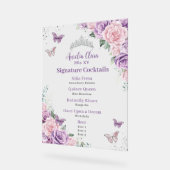 Chic Lilac Rose Floral Quinceanera Bar Menu Boisso (Angle)