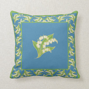 Chic Lily-of-the-Valley on Blue met Border Kussen