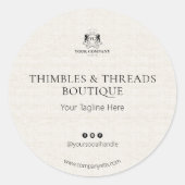 Chic Linen Business Logo Name Marketing Ronde Sticker (Voorkant)