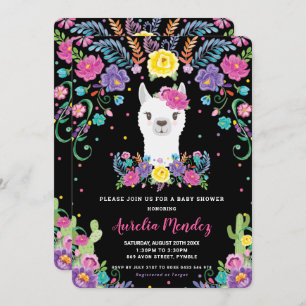 Chic Llama Mexican Floral Baby shower Chalkboard Kaart