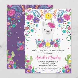 Chic Llama Mexican Floral Baby shower Girl  Kaart