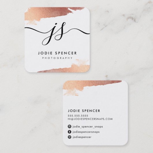 CHIC LOGO elegante glamoureuze rozen gouden inkt Vierkante Visitekaartje (Voorkant / Achterkant)