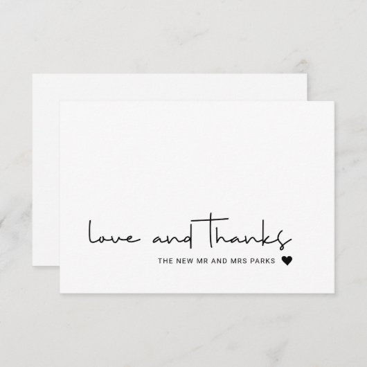 Chic Love and Thanks Décontracté Script Carte de r (Devant / Derrière)