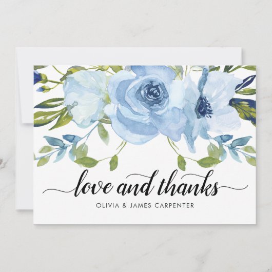 Chic Love et Merci Dusty Blue Floral Aquarelle (Devant)