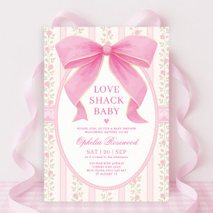 Chic Love Shack Pink Bow Lace Girl Baby shower Kaart
