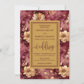 Chic Luxe Merlot Gold Floral Faire-part de mariage (Devant)
