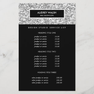 Chic Luxe Zilver Glitter Salon Prijzen & Diensten Flyer