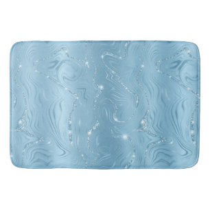 Chic Luxury Baby Blue Silver Glitter Patroon Badmat