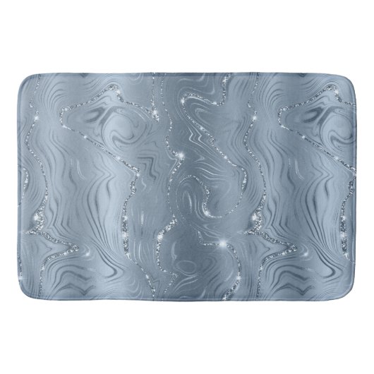 Chic Luxury Dusty Blue Silver Glitter Badmat (Voorkant)