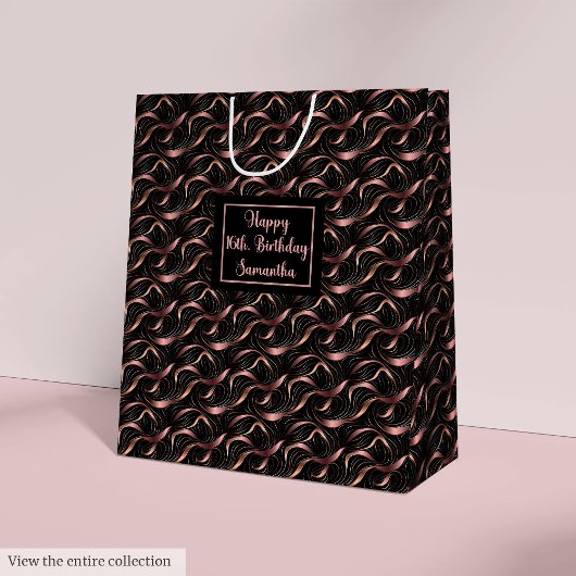 Chic Luxury Gift Bag Rose Gold Glitter and Black Medium Cadeauzakje
