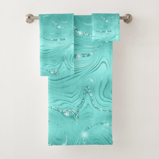 Chic Luxury Turquoise Silver Glitter Bad Handdoek (Insitu)