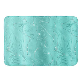 Chic Luxury Turquoise Silver Glitter Patroon Badmat