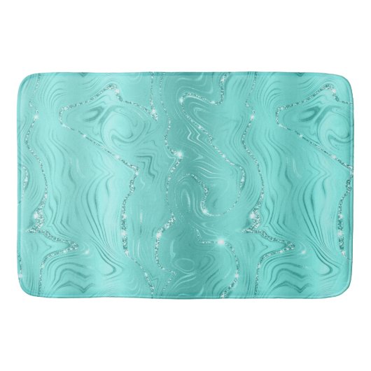Chic Luxury Turquoise Silver Glitter Patroon Badmat (Voorkant)