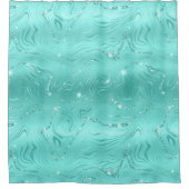 Chic Luxury Turquoise Silver Glitter Patroon Douchegordijn (Voorkant)